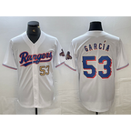 Texas Rangers #53 Adolis Garcia Number White 2023 World Series Champions Cool Baseball Jersey