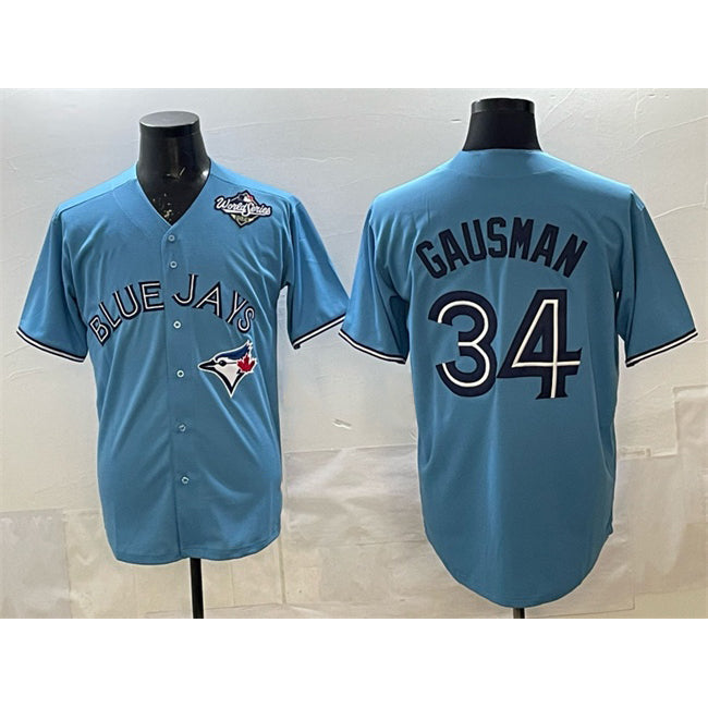 Toronto Blue Jays #34 Kevin Gausman Blue 2025 World Series Cool Base Stitched Baseball Jersey