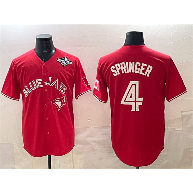 Toronto Blue Jays #4 George Springer Red 2025 World Series Cool Base Stitched Baseball Jersey