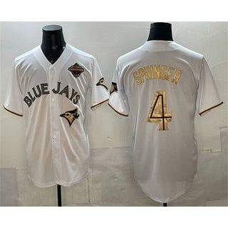 Toronto Blue Jays #4 George Springer White Gold 2025 American League Champions Limited Stitched Baseball Jersey