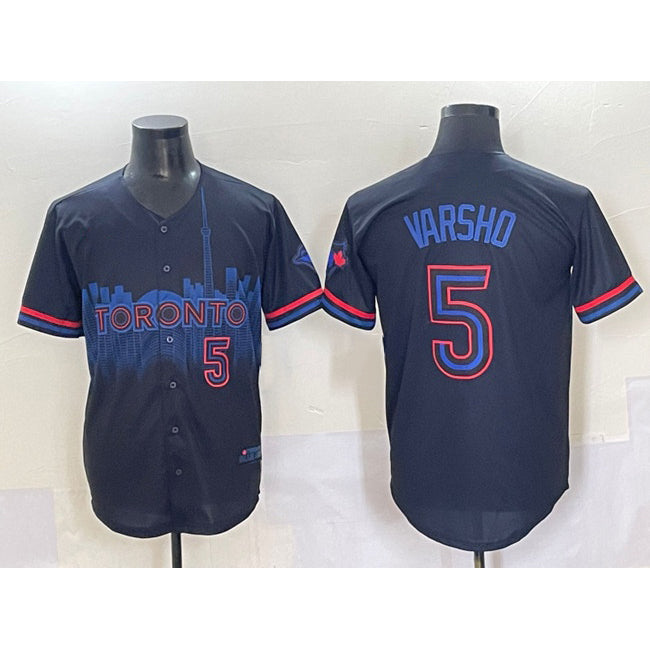 Toronto Blue Jays #5 Daulton Varsho Navy 2024 City Connect Limited Stitched Baseball Jersey