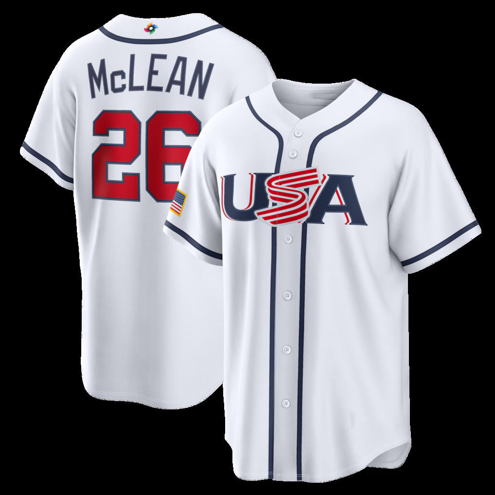 USA Baseball #26 Nolan McLean 2026 World Baseball Classic Home Stadium Baseball Jersey - White