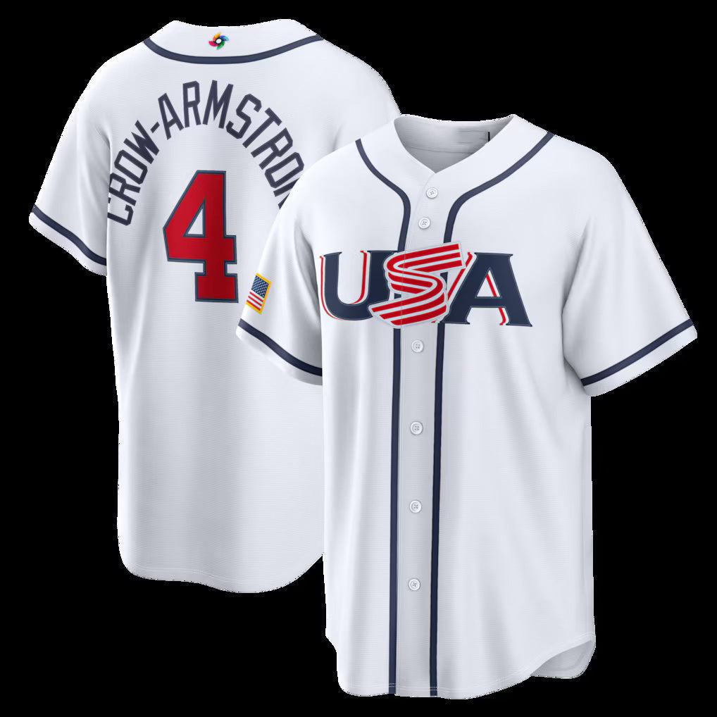 USA Baseball #4 Pete Crow-Armstrong 2026 World Baseball Classic Home Stadium Baseball Jersey - White