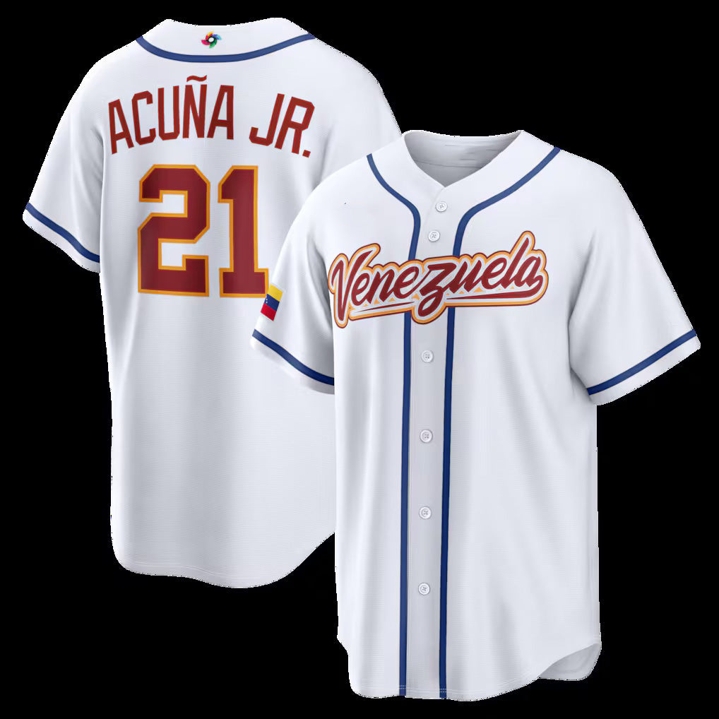 Venezuela Baseball #21 Ronald Acu?a Jr. 2026 World Baseball Classic Home Stadium Baseball Jersey - White