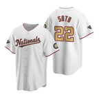 Washington Nationals #22 Juan Soto White Gold 2019 World Series Champions Stitched Cool Baseball Jersey