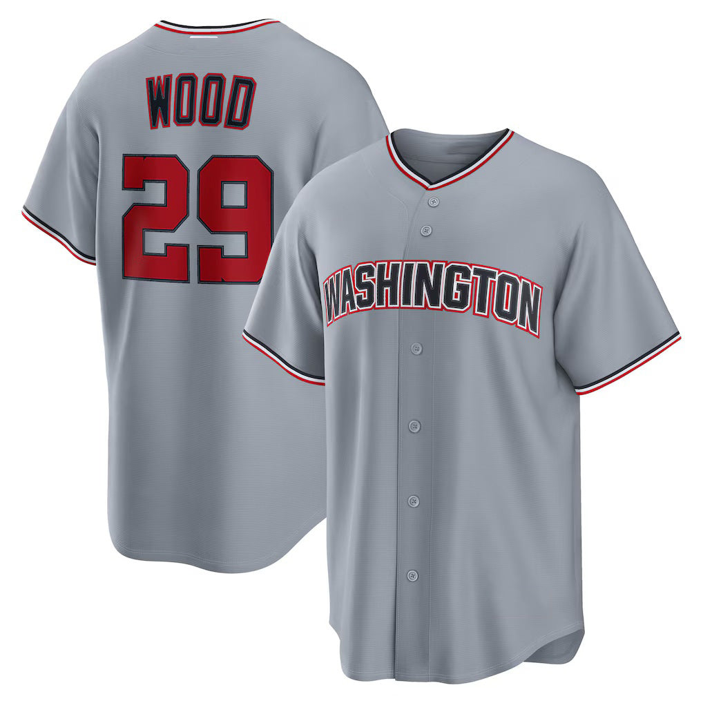 Washington Nationals #29 James Wood Gray Road Replica Baseball Jersey