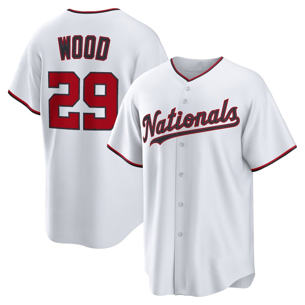 Washington Nationals #29 James Wood White Home Replica Baseball Jersey