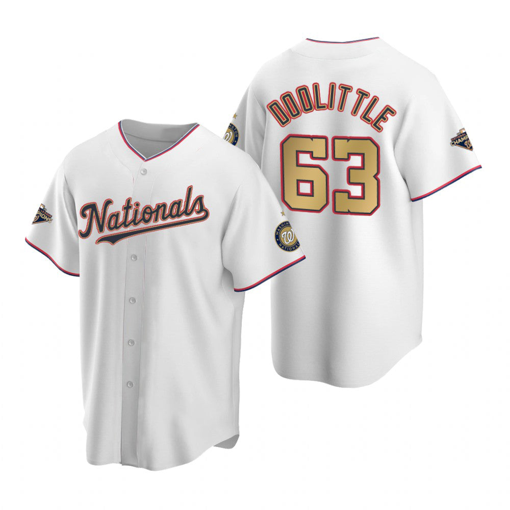 Washington Nationals #63 Sean Doolittle White Gold 2019 World Series Champions Stitched Cool Base Stitched Baseball Jersey