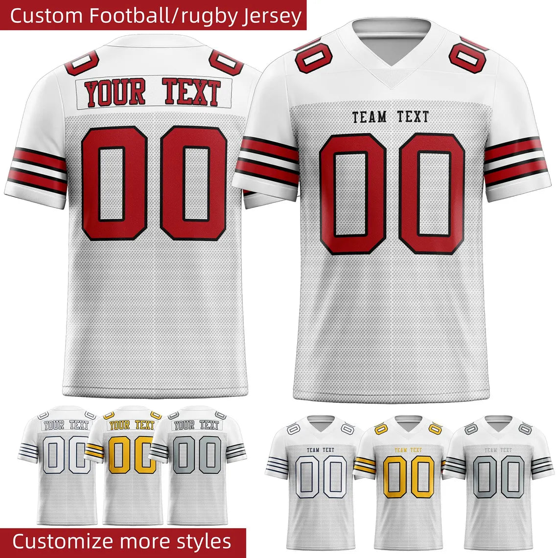 Custom American Football Jersey Personalized Stitched Name and Number Breathable Mesh Top for Team Game Sports or Work wear White Red