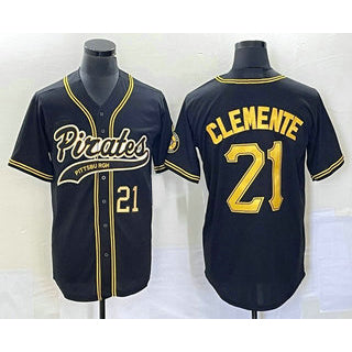 ittsburgh Pirates #21 Roberto Clemente Number Black Cool Base Stitched Baseball Jersey