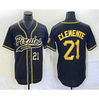 ittsburgh Pirates #21 Roberto Clemente Number Black Cool Base Stitched Baseball Jersey